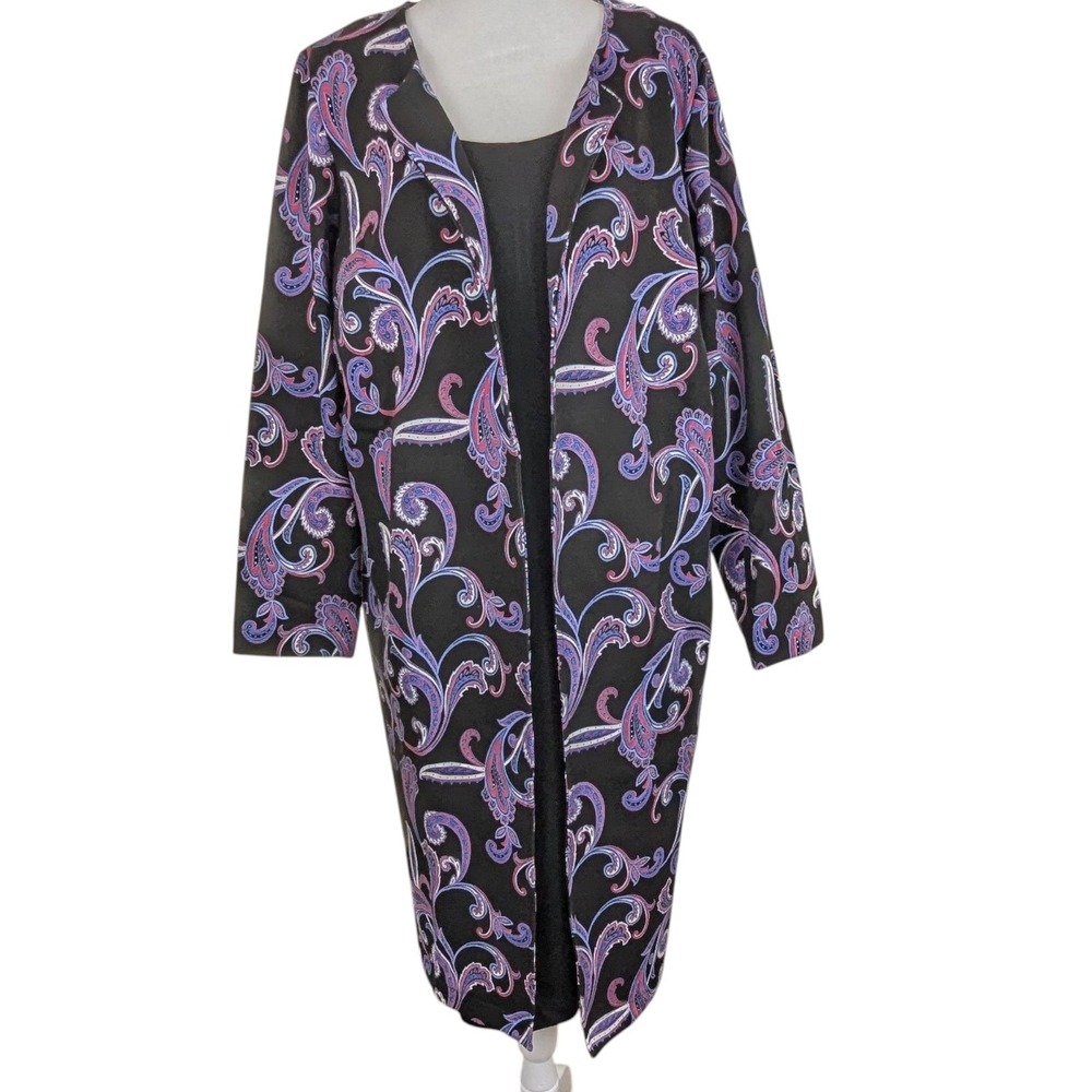 Jessica London Ponte Dress/Jacket 12W Sheath Black Purple Paisley Career Comfort